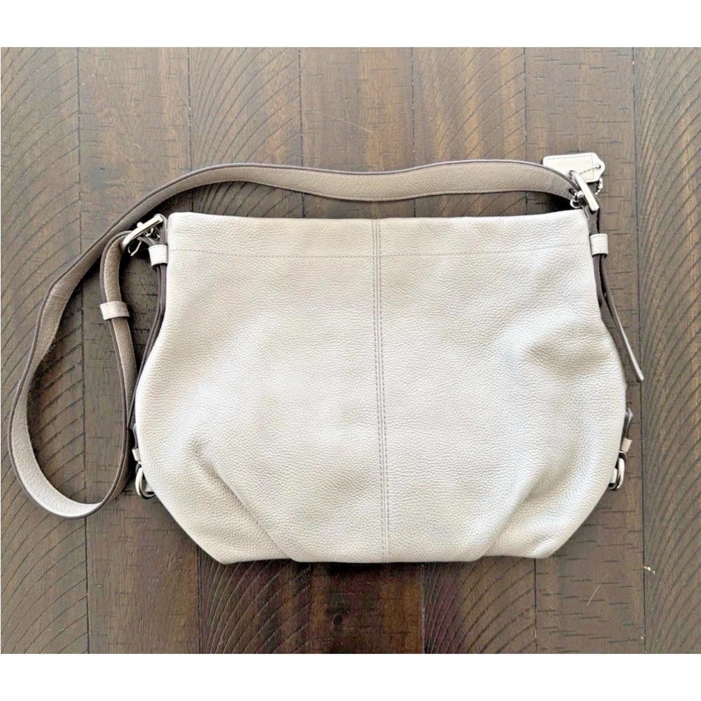 Coach Womens F15064 Pewter Metallic Silver Leather Duffel Shoulder Crossbody Bag